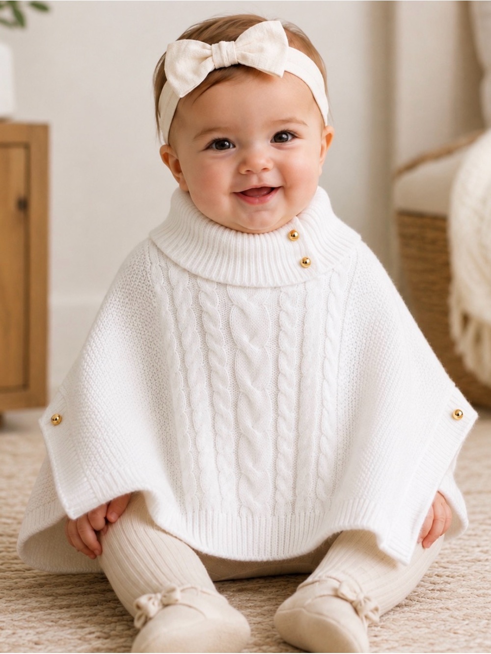 Janie and Jack The Cable Knit Cape Sweater in Jet Ivory size 6-12 months NWOT